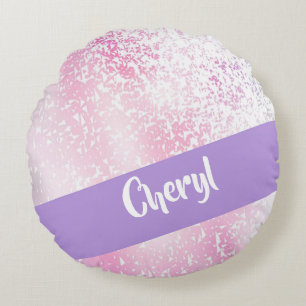 Purple, pink and white ombre glitter round pillow