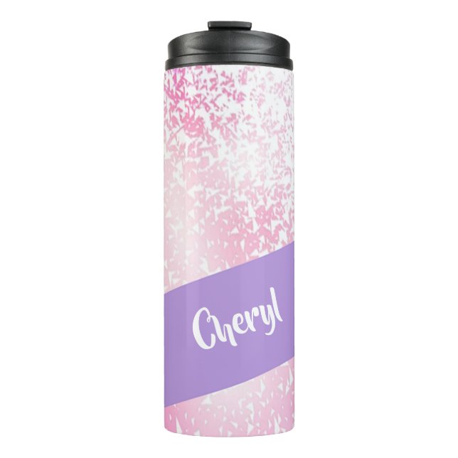 Purple, pink and white ombre glitter thermal tumbler (Front)