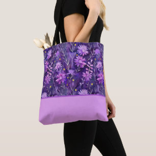 Purple Pink and Yellow Daisy Floral, Colour Block Tote Bag