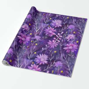 Purple Pink and Yellow Daisy Floral Pattern Wrapping Paper