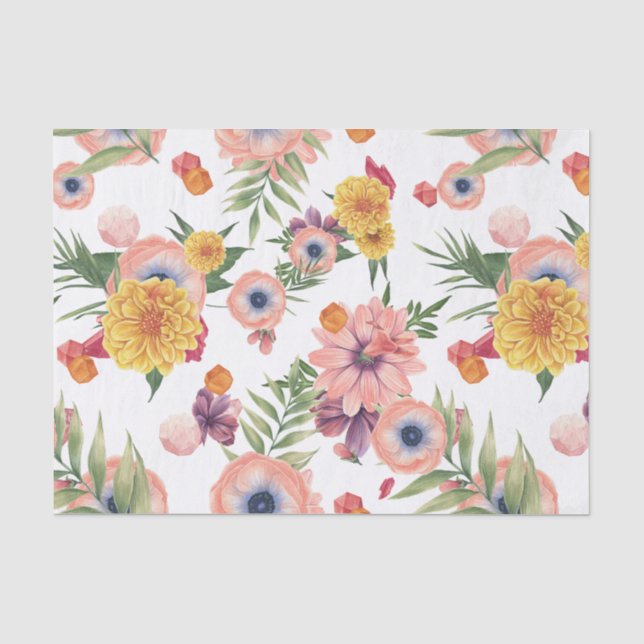 Purple Pink And Yellow Flowers Tissue Paper (Front)
