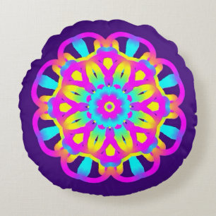 Purple, Pink and Yellow Tie Dye Round Pillow