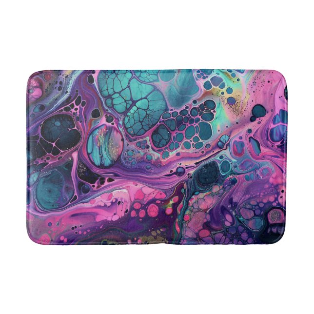 Purple Pink Aqua Acrylic Pour Pretty Water Liquid Bath Mat (Front)