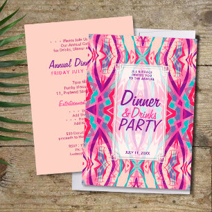 Purple Pink Aqua Boho Chic Dinner Drinks Party Invitation