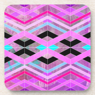 Purple Pink & Aqua Geometric Crossing Stripes Coaster