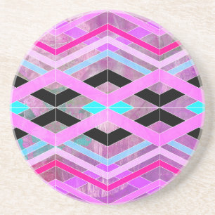 Purple Pink & Aqua Geometric Crossing Stripes Coaster