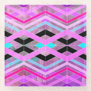 Purple Pink & Aqua Geometric Crossing Stripes Glass Coaster