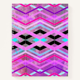 Purple Pink & Aqua Geometric Crossing Stripes Notebook
