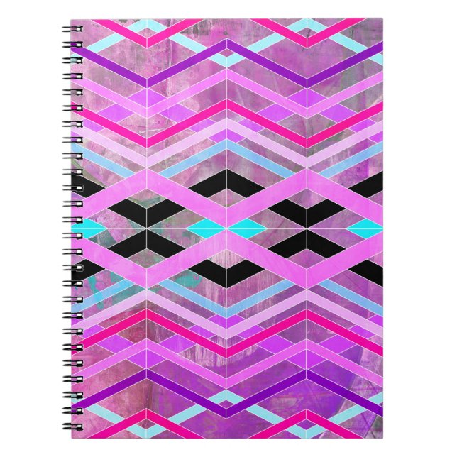 Purple Pink & Aqua Geometric Crossing Stripes Notebook (Front)