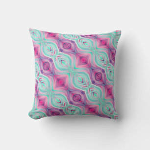 Purple Pink Aqua Pattern Reversible Boho Throw Pillow