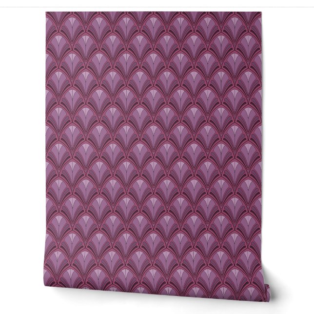 Purple Pink Art Deco Geometric Pattern Wallpaper (Unrolling)