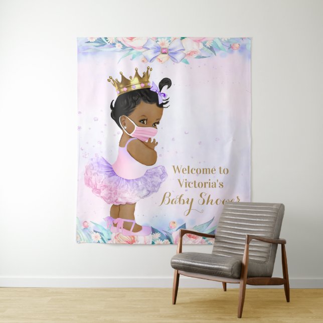 Purple Pink Baby With Mask Baby Shower L Backdrop Tapestry (In Situ)