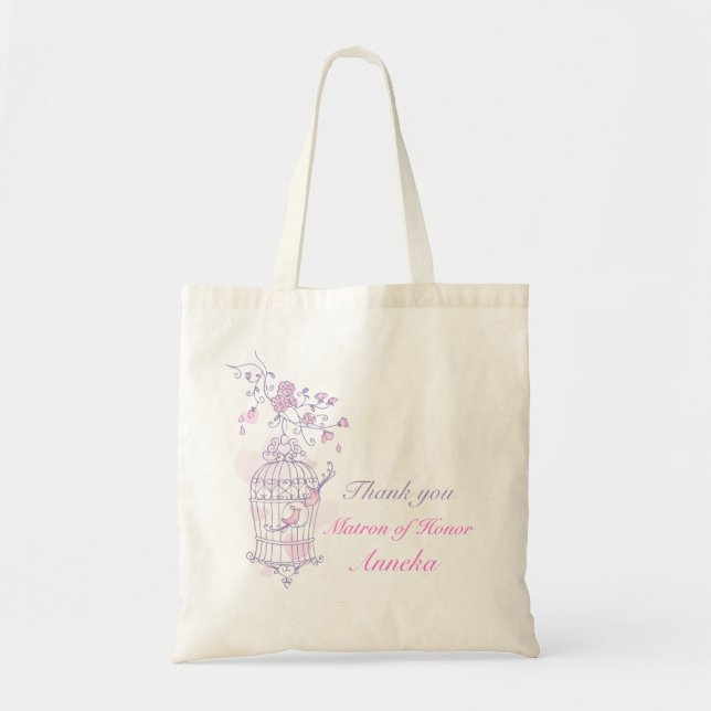 Purple pink bird wedding Matron of Honour bag (Front)