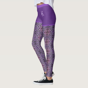 Purple Pink Black Fabric Circles Pattern Monogram Leggings