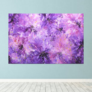 Purple Pink Blooming Flowers Abstract Wall Art