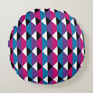 Purple, Pink, Blue, Black and White Diamond Round Pillow