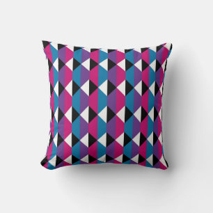 Purple, Pink, Blue, Black and White Diamond Throw Pillow