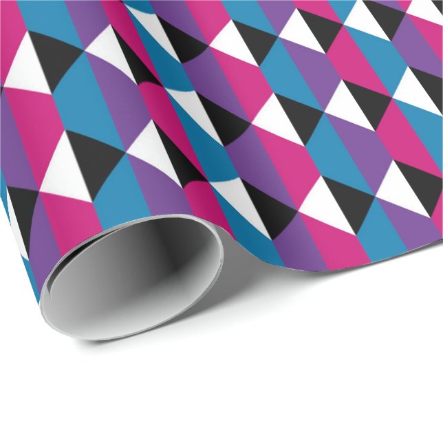 Purple, Pink, Blue, Black and White Diamond Wrapping Paper (Roll Corner)