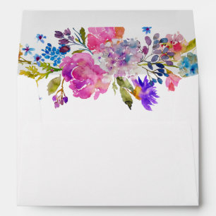 Purple Pink & Blue Flower Lined Wedding Invitation Envelopes