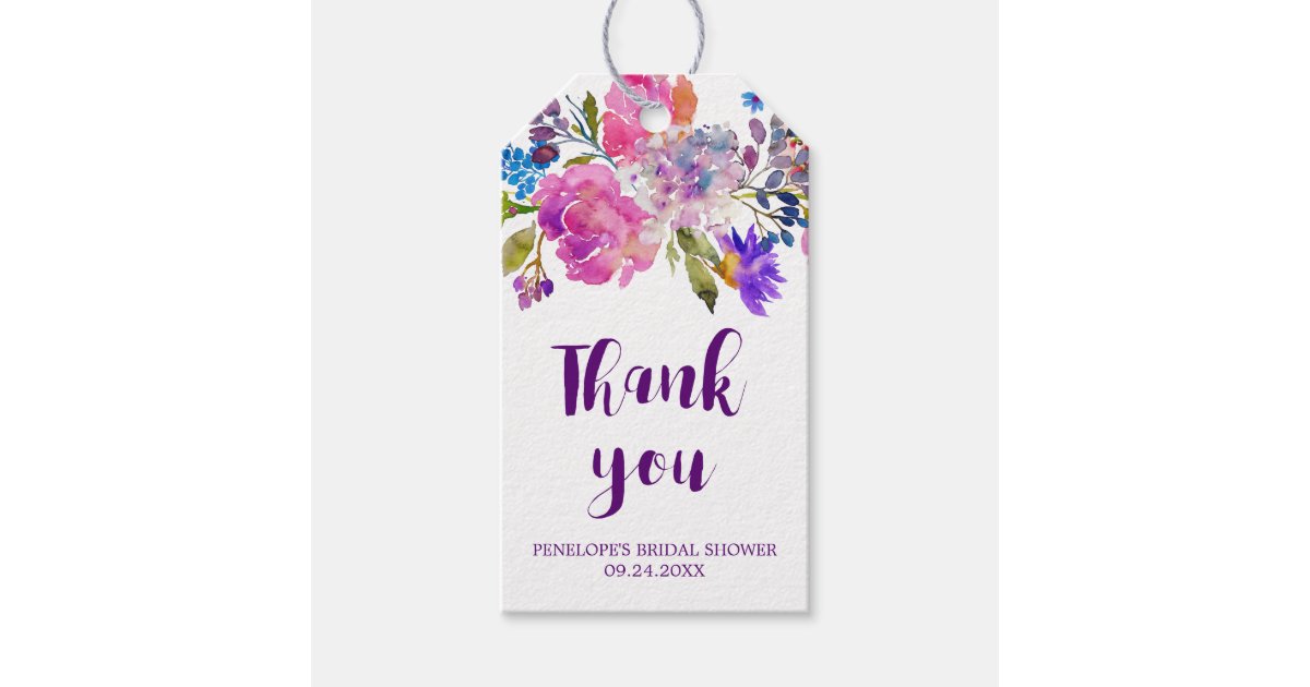 Purple Pink & Blue Flowers Bridal Shower Thank You Gift Tags | Zazzle