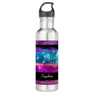 Purple Pink Blue Glitter Stars Brush Strokes Name 710 Ml Water Bottle