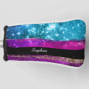 Purple Pink Blue Glitter Stars Brush Strokes Name Golf Head Cover