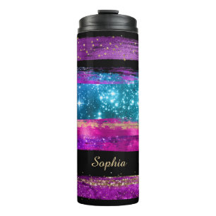 Purple Pink Blue Glitter Stars Brush Strokes Name Thermal Tumbler