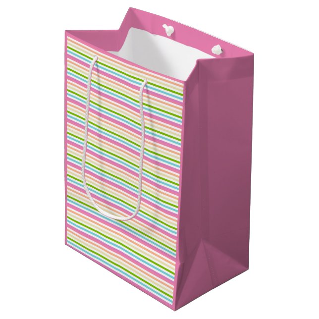 Purple Pink Blue Green Yellow Striped Template Medium Gift Bag (Front Angled)