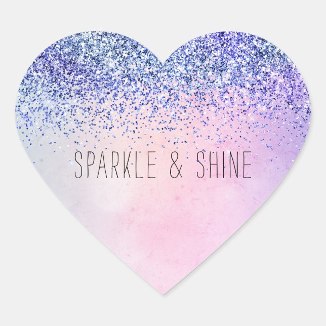 Purple Pink Blue Ombre Glitter Heart Sticker (Front)