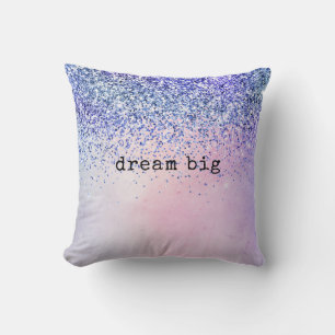 Purple Pink Blue Ombre Glitter Throw Pillow