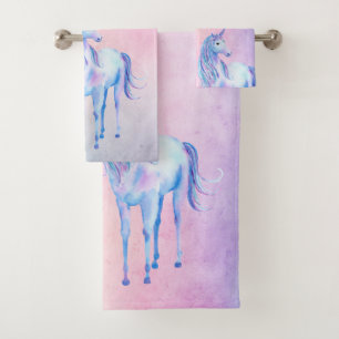 Purple Pink Blue Ombre Glitter Unicorn Bath Towel Set