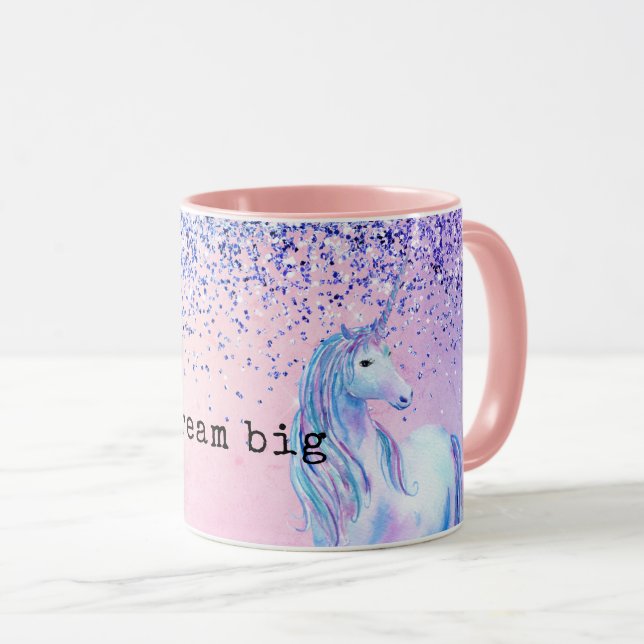 Purple Pink Blue Ombre Glitter Unicorn Mug (Front Right)