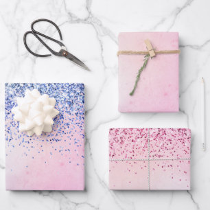 Purple Pink Blue Ombre Glitter Wrapping Paper Sheet