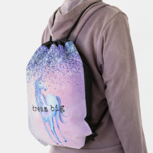 Drawstring bag pink and blue glitter
