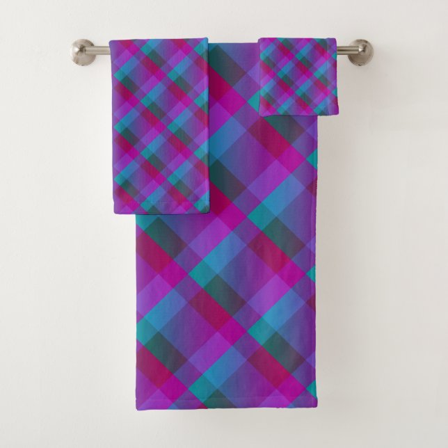 Purple Pink blue pattern Bath Towel Set (Insitu)