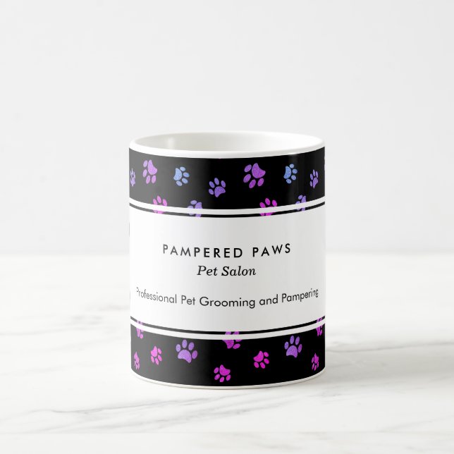 Purple Pink Blue Paw Prints Professional Pet Salon Coffee Mug (Center)