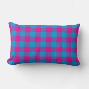 Purple Pink Blue Plaid Chequered Pattern Lumbar Pillow