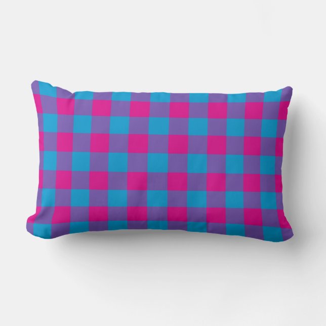 Purple Pink Blue Plaid Chequered Pattern Lumbar Pillow (Front)
