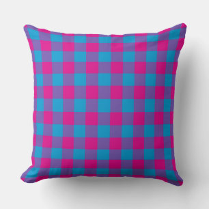 Purple Pink Blue Plaid Chequered Pattern Throw Pillow