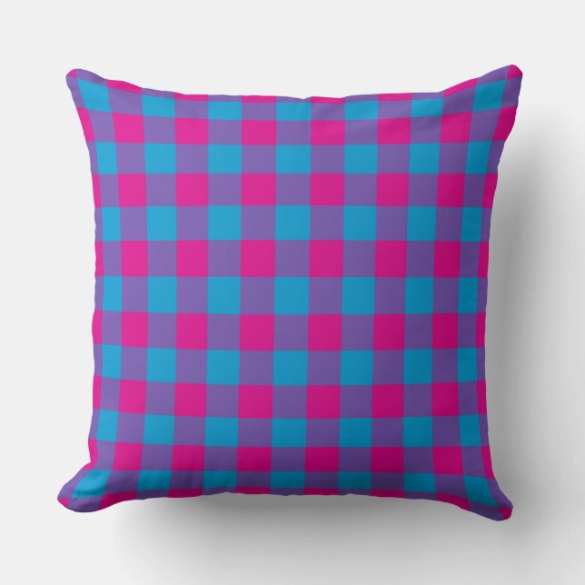 Purple Pink Blue Plaid Chequered Pattern Throw Pillow (Front)