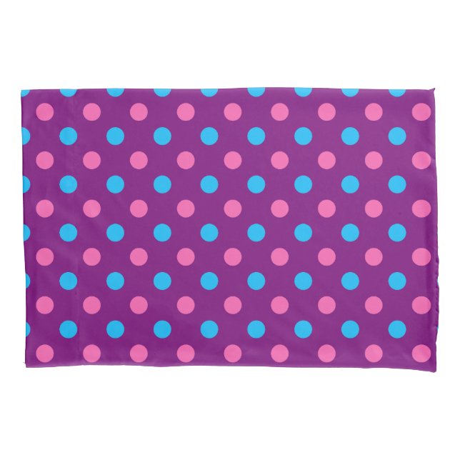 Purple Pink Blue Polka Dot Pattern Pillowcase (Front)