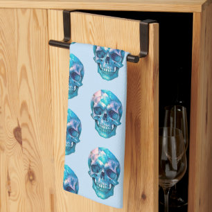 Purple Pink Blue Skull Light Blue Halloween Kitchen Towel