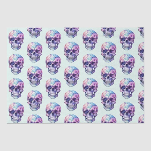 Purple Pink Blue Skull Light Green Halloween Tissue Paper (Front)