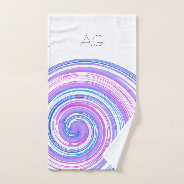 Purple Pink Blue Spiral Monogram Hand Towel (Hand Towel)