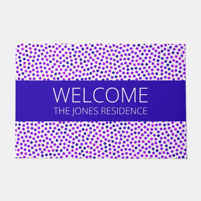 Purple Pink Blue Stipple Pattern Name Customized Doormat (Front)