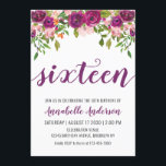 Purple Pink Blush Floral Watercolor 16th Birthday Invitation<br><div class="desc">Purple Pink Blush Floral Watercolor 16th Birthday Invitation
The design features 'sixteen' in a modern brush script typography with watercolor deep purple,  blush pink and orange floral watercolor accents.</div>