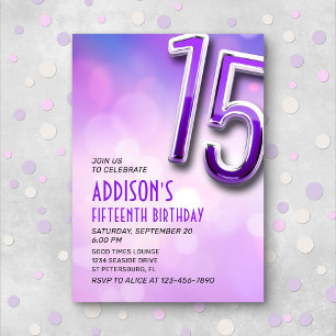 Purple Pink Bokeh 15e anniversaire Invitation