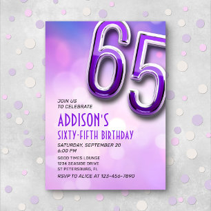Purple Pink Bokeh 65e anniversaire Invitation