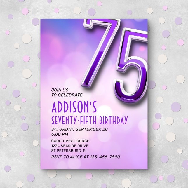 Purple Pink Bokeh 75ème anniversaire Invitation (Créateur téléchargé)