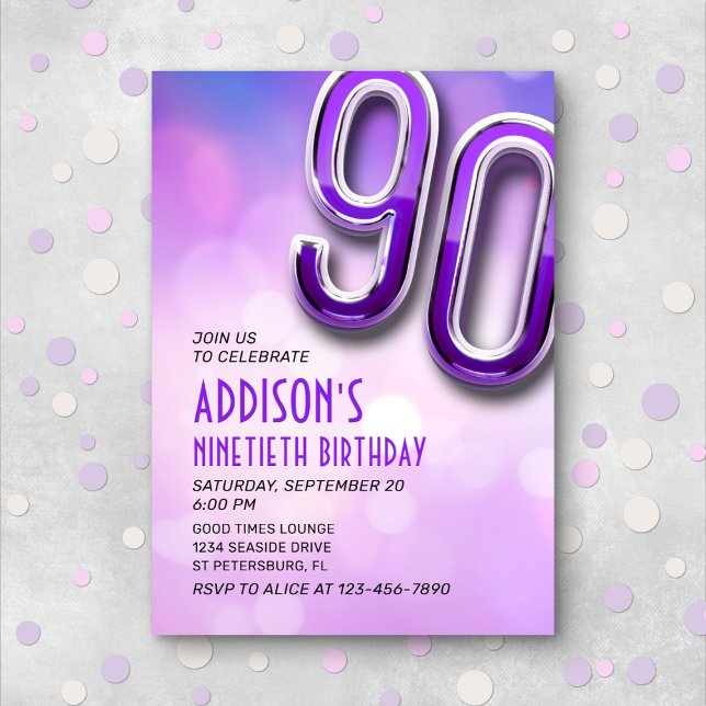 Purple Pink Bokeh 90e Invitation d'anniversaire (Créateur téléchargé)